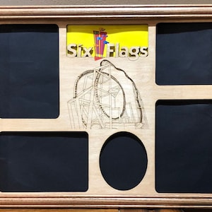11x14 Six Flags Vacation Laser Engraved Picture Frame with 5  Photo Holes Collage