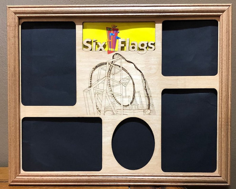 11x14 Six Flags Vacation Laser Engraved Picture Frame with 5 Photo Holes Collage