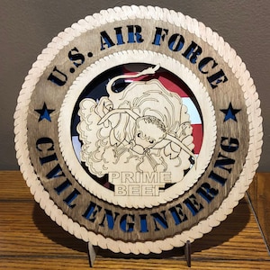US Air Force Civil Engineering Prime Beef Wall Tribute ManCave  Personalized, Stand, Jumbo 16&quot; & 18&quot; options
