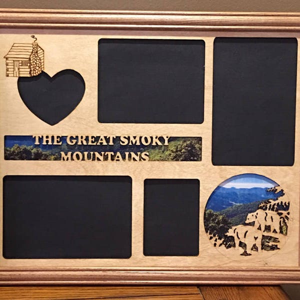 11x14 Great Smoky Mountains with Cabin Vacation Laser Engraved Picture Frame with 5 Photo Holes Collage