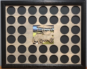 Marco de exhibición de fichas de póquer para marcadores de pelotas de golf, inserto y marco compatible con 36 marcadores de pelotas de golf, fichas de casino de 11 x 14, marco porta fichas de madera opcional