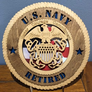 US Navy Retired Wall Tribute ManCave,Can be Personalized, Stand available,Jumbo 16&quot; & 18&quot; options,clock optional