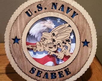 US Navy SeaBee Wall Tribute ManCave Protect and Serve Personalized, Stand, Jumbo 16" & 18" options