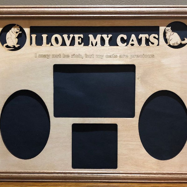 11x14 Love my Cat's Laser Engraved Picture Frame with 4 Photo Holes,Frame Optional