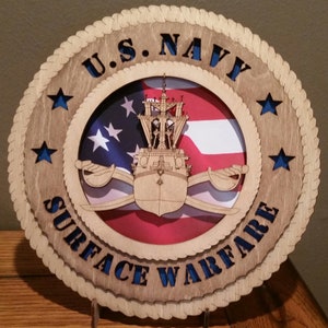 US Navy Surface Warfare Wall Tribute ManCave Protect and Serve Personalized, Stand, Jumbo 16&quot; & 18&quot; options