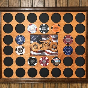 Poker Chip Frame Display Insert and Frame Fits 36 Harley-Davidson or Casino chips 11 X 14  gunstock birch chip matte and Frame Optional