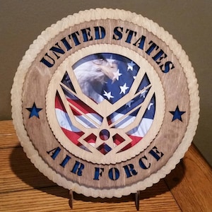United States Air Force Wall Tribute w/Flag Background ManCave Military ArmyNavyAirForceMarines Personalized Stand, Jumbo 16&quot;&18&quot; options