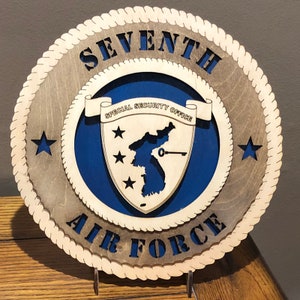 U.S. Seventh Air Force Wall Tribute w/FlagBackground ManCaveMilitaryArmyNavyAirForceMarinesPersonalized Stand, Jumbo 16&quot;&18&quot; option