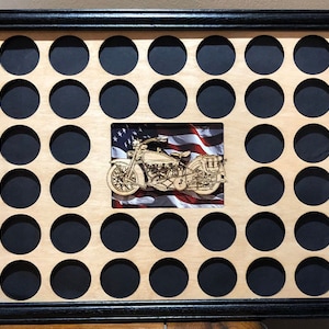 Poker Chip Frame Display Matte and Frame Optional Fits 36 Harley-Davidson or Casino chips 11 X 14 Frame available