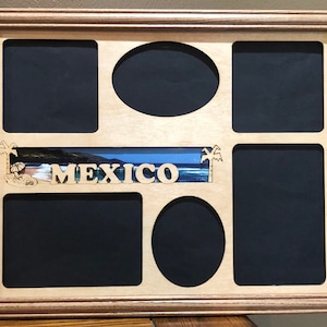 11x14 Mexico Vacation Laser Engraved Picture Frame with 6  Photo Holes Collage,all wood frame with glass,hanger on back