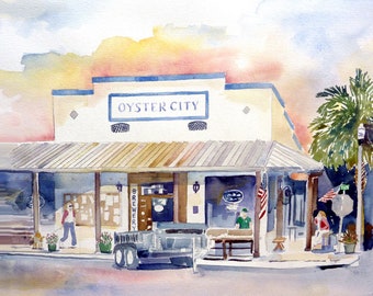 Oyster City Brewery, Apalachicola, Florida. matted print 11x14" by artist, Roxanne Shields