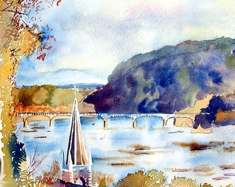 View From Jefferson Rock, Harpers Ferry, West Virginia, WV by Roxanne Shields, Matted to fit 11x14&quot; frame