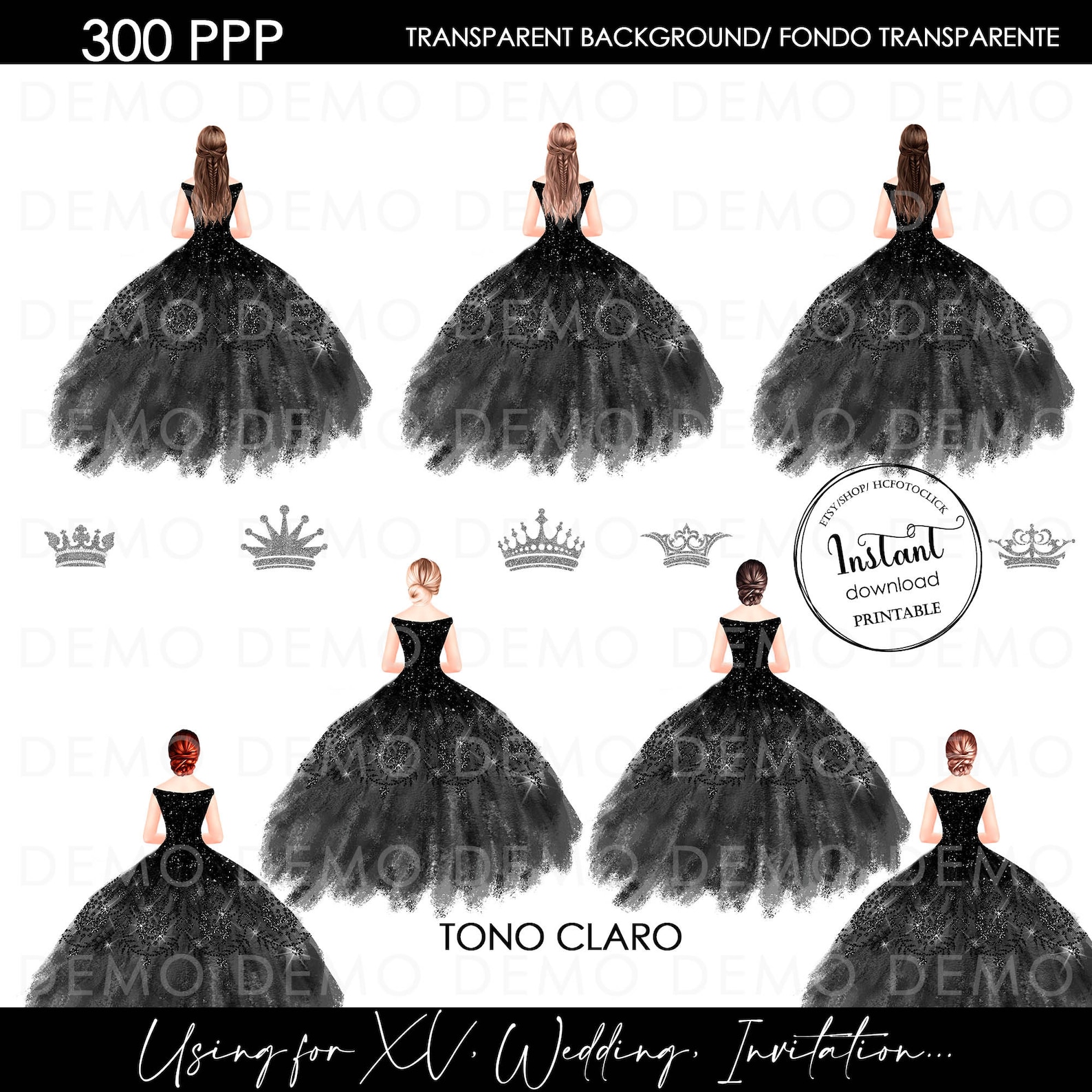 Clipart Black Dress Quinceañera, Princess, Transparent Blackground