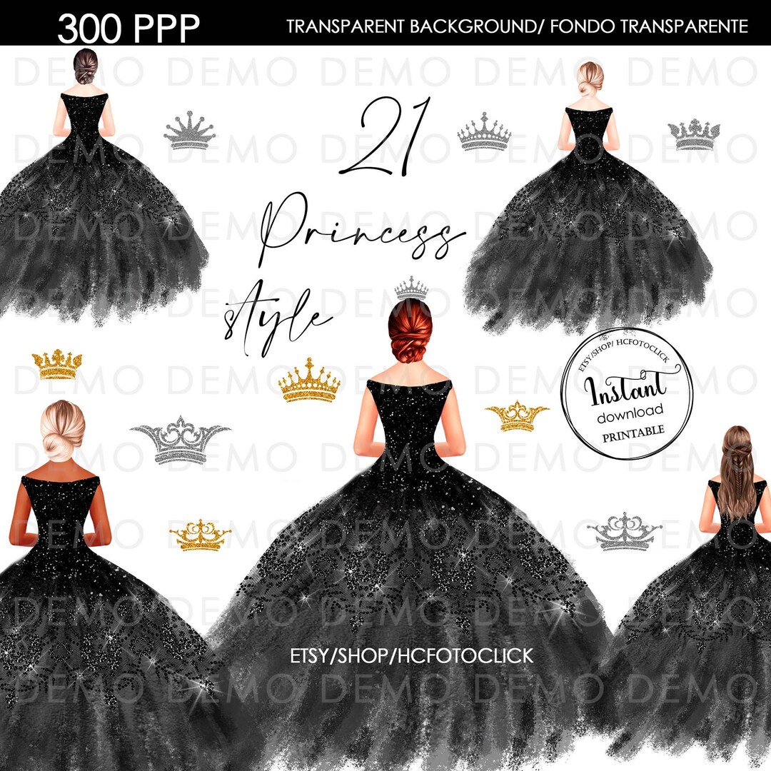 Clipart Black Dress Quinceañera, Princess, Transparent Blackground