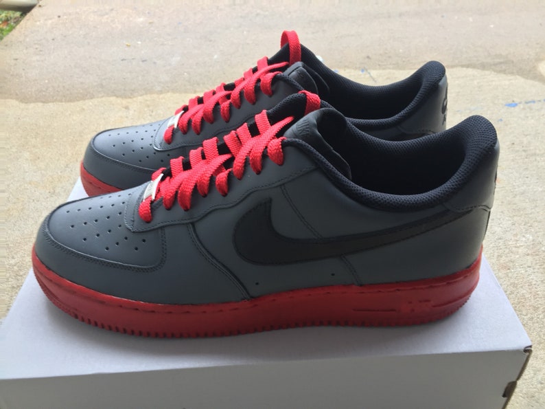 Red Bottom Grey and Black Air Force 1 Sneakers Custom | Etsy