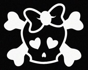 Girly Skull and Crossbones Car Window Laptop Sticker