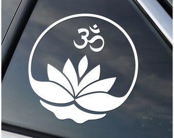 Lotus with Aum Car Window Laptop Sticker