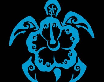 Tropical Hibiscus Style Sea Turtle in Multiple Colors Decal for Cars, Windows, Laptops & more