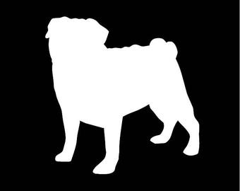 Pug Silhouette Window, laptop, Decal - Sticker