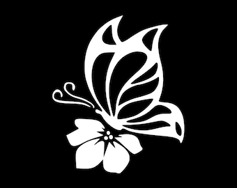 Car Window, laptop, Decal -Butterfly with Flower, Sticker