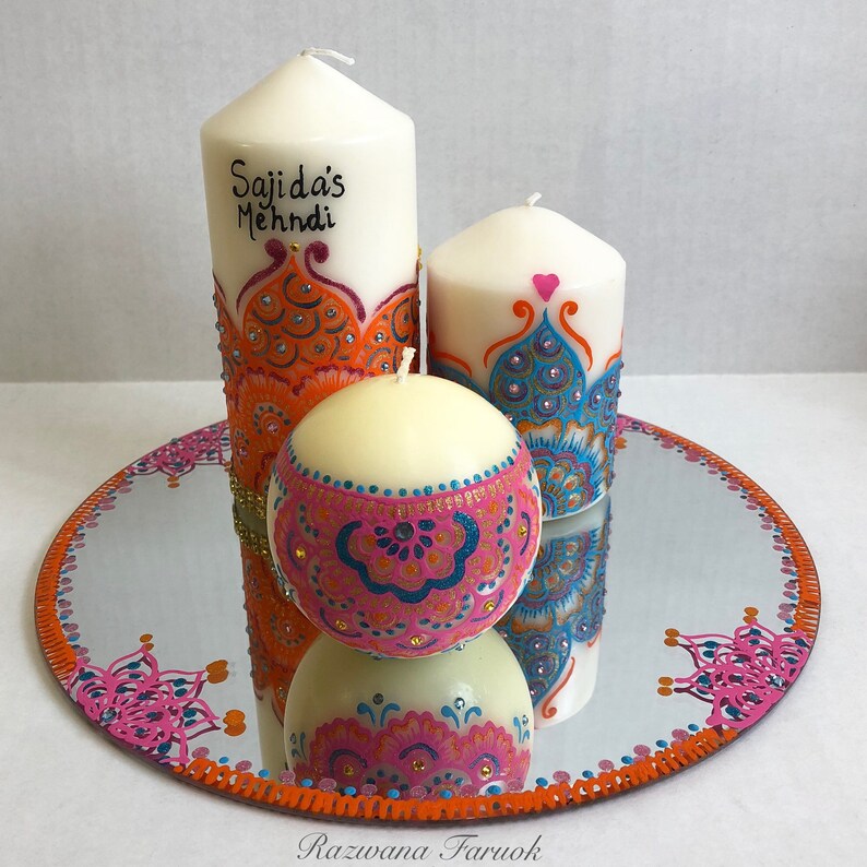 10 Decorated Mirror Plate Or Thaali For A Mehndi Wedding Diwali Use As Centrepiece Gift Can Be Personalised