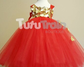 red and gold party frocks