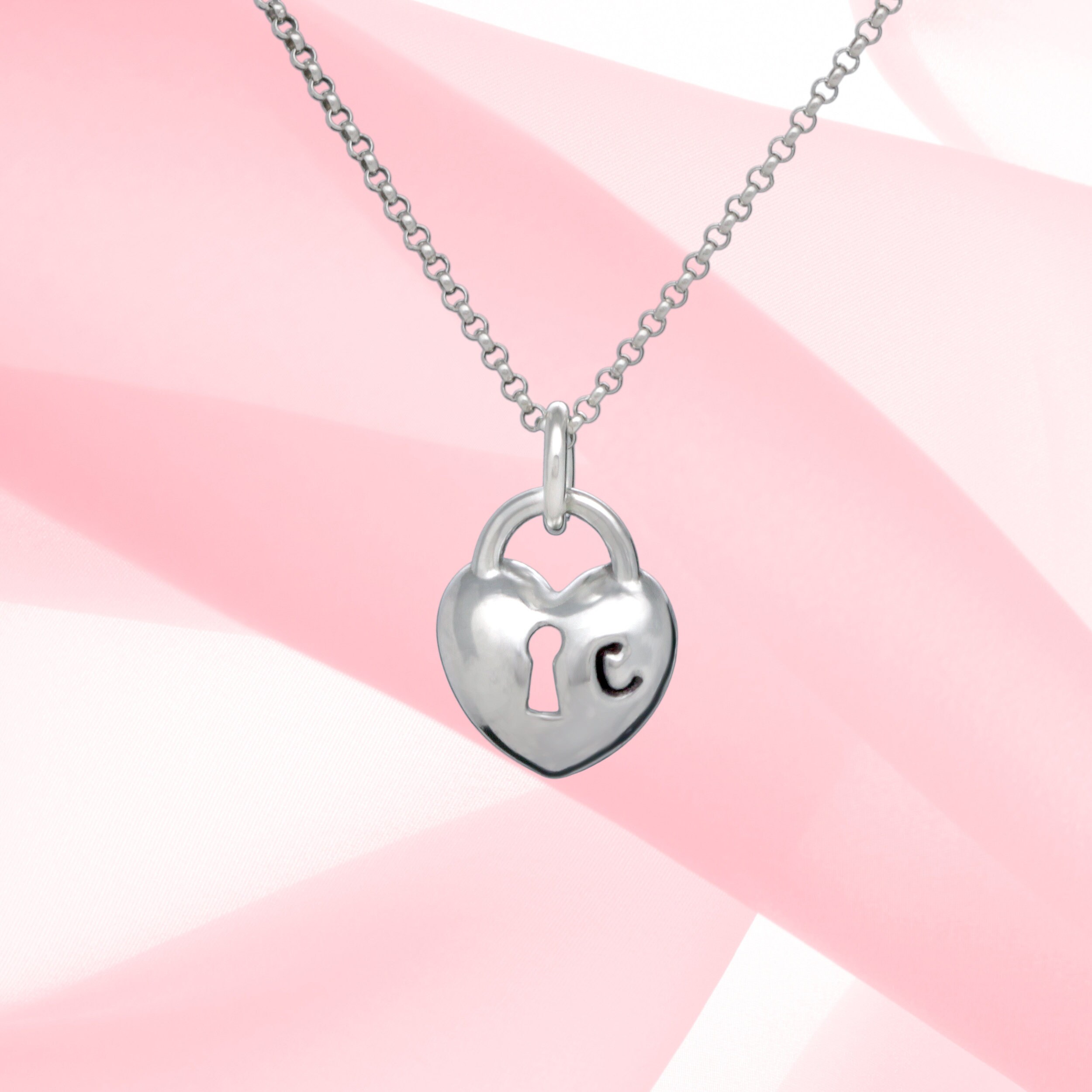 925 Sterling Silver Heart Lock Pendant Necklace personalized Etsy