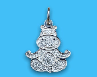 Gift for Yoga Lovers. Sterling Silver. Yoga Jewelry Charm Pendant for Necklace or Bracelet. Hippo doing Yoga.