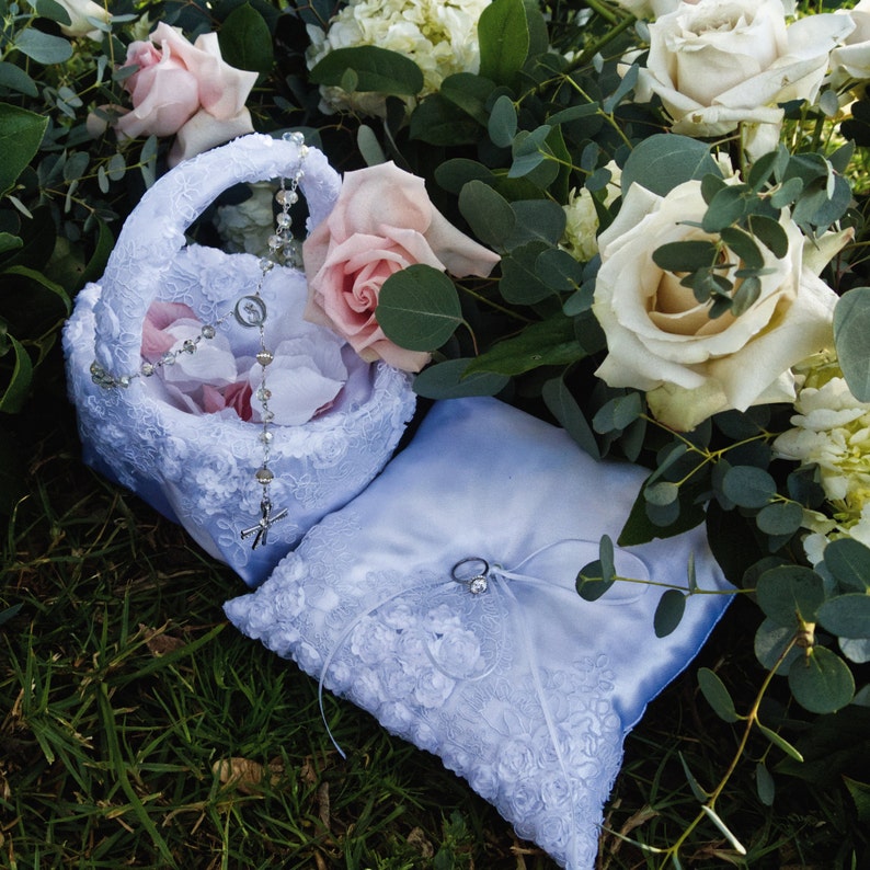 Lace Flower Girl Basket and Ring Pillow Set Etsy