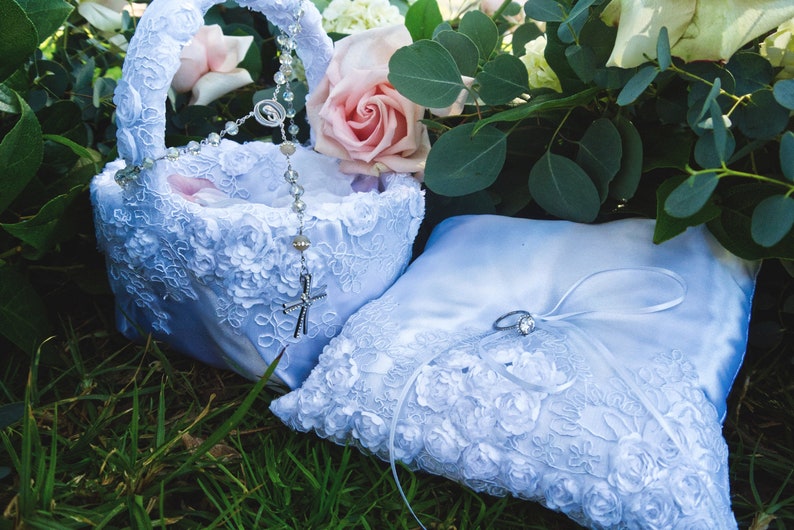 Lace Flower Girl Basket and Ring Pillow Set Etsy