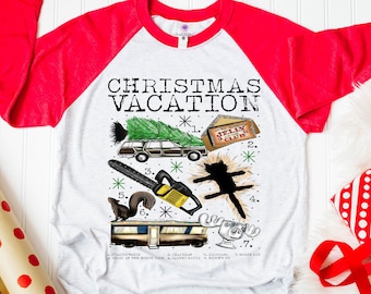 Christmas Vacation Clark Griswold T shirt, Funny Holiday Raglan Shirt, Merry Christmas Cute Baseball Tee, Matching Movie Picture Top