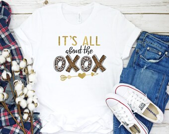 Hugs Kisses Valentine's Day V Neck White Marble Unisex Shirt, XOXO Love Leopard Print Valentine Shirt, Women's Love Tee, Its all about Love