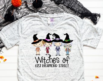 Golden Girls Halloween Womens V Neck Shirt,  Witches of Richmond Tees, Halloween Funny Tops, Mom Halloween Shirts, Cute Fall Autumn Clothing