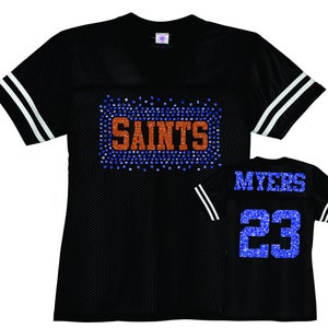 Custom Team Jersey, Personalized Spirit Wear, Stadium Fan Apparel, School Replica Jersey, Womens Sports Shirts, Saints Catholic Embroidery Black Jersey