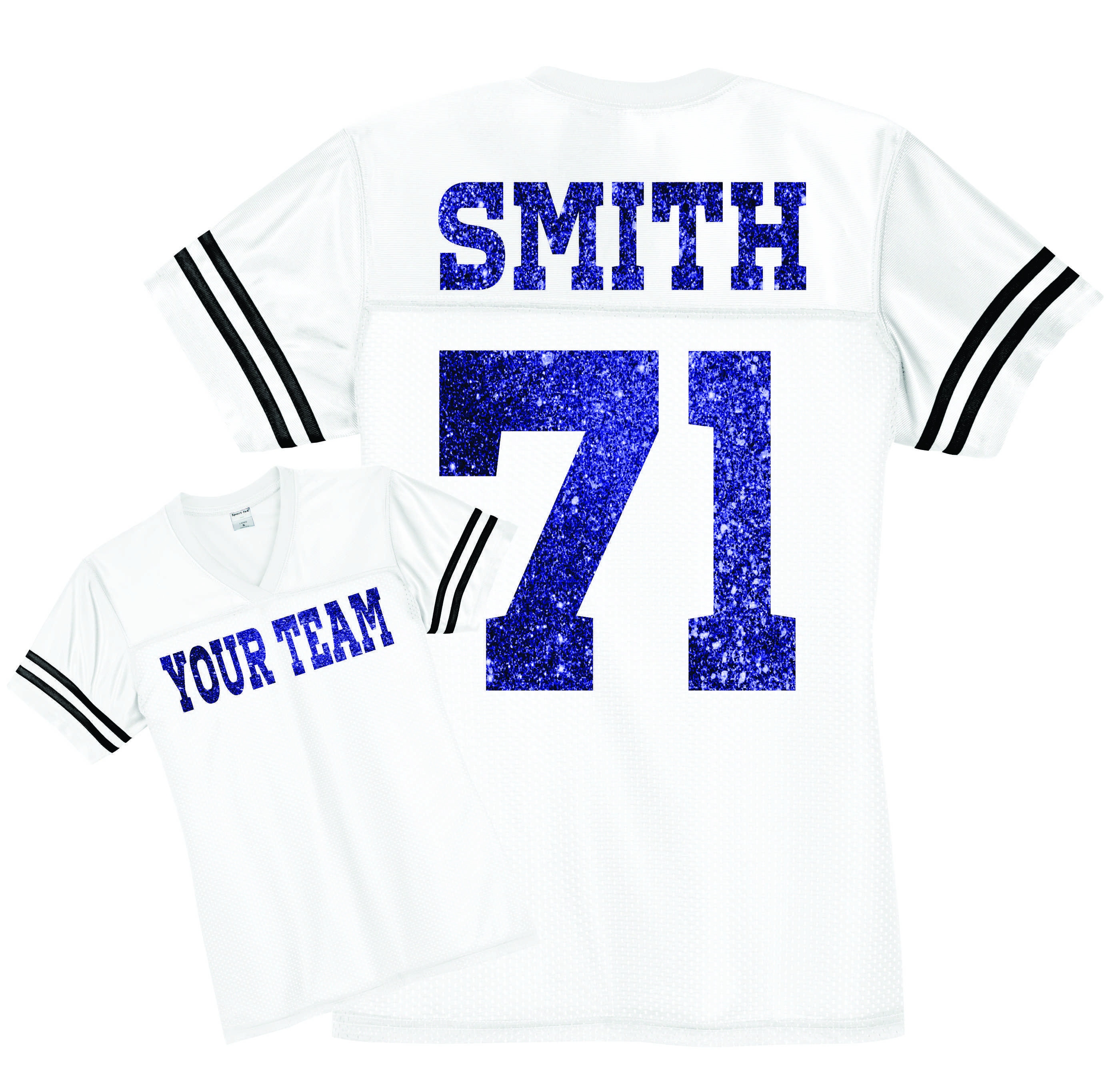 CUSTOM Women's Football Jersey ANY Color Personalized GLITTER Numbers Name  & Team