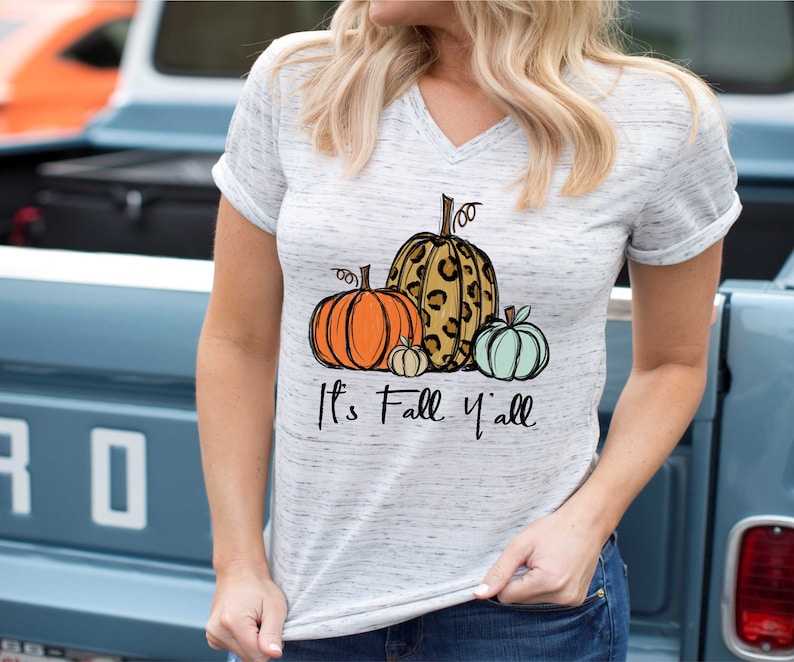 It's Fall Y'all! Women's Thanksgiving Pumpkin Print Long Sleeve T-Shirt - Cozy Spliced Top For Autumn Vibes