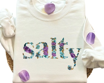 Embroidered Floral Sweatshirt, Salty Flower Crew, Custom Beach Lover Summer Sweatshirt, Mom Birthday Gift, Wild Flower  Retro Personalized