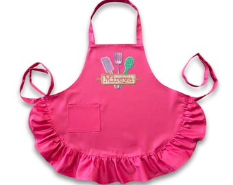 Personalized Embroidered Childs Adjustable Apron, Chef Baking Apron, Girls Cooking Apron, Customized Name Kids Apron,  Custom Kitchen Aprons