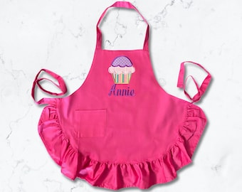Kids Personalized Cupcake Apron, Child&#39;s Painting Apron, Cooking or Crafting Apron, Custom Personalized Aprons, Custom Name Embroidery