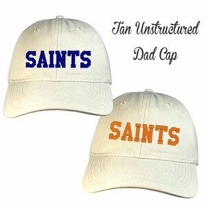 Custom Team Jersey, Personalized Spirit Wear, Stadium Fan Apparel, School Replica Jersey, Womens Sports Shirts, Saints Catholic Embroidery Tan Dad Cap