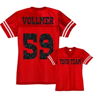 Your Team Custom Football Jersey, Personalized Glitter Spirit wear, Stadium Fan Jersey, Sports Team Replica Jersey, Womens Sports Shirts