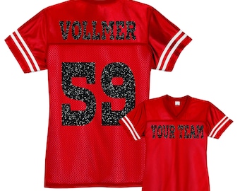 Your Team Custom Football Jersey, Personalized Glitter Spirit wear, Stadium Fan Jersey, Sports Team Replica Jersey, Womens Sports Shirts