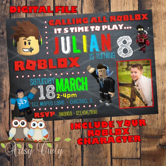 Roblox Birthday Invitation With Photo And Your Roblox Etsy - roblox invitation digital roblox birthday invitation