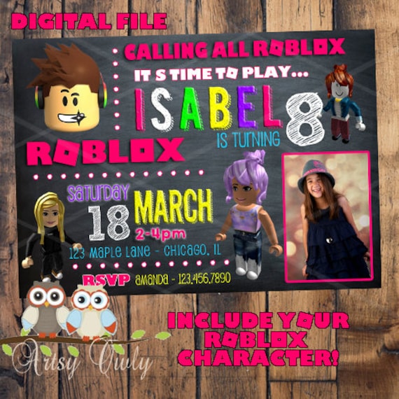 Roblox Birthday Invitation With Photo And Your Roblox Etsy - roblox invitation personalized roblox invitation instant