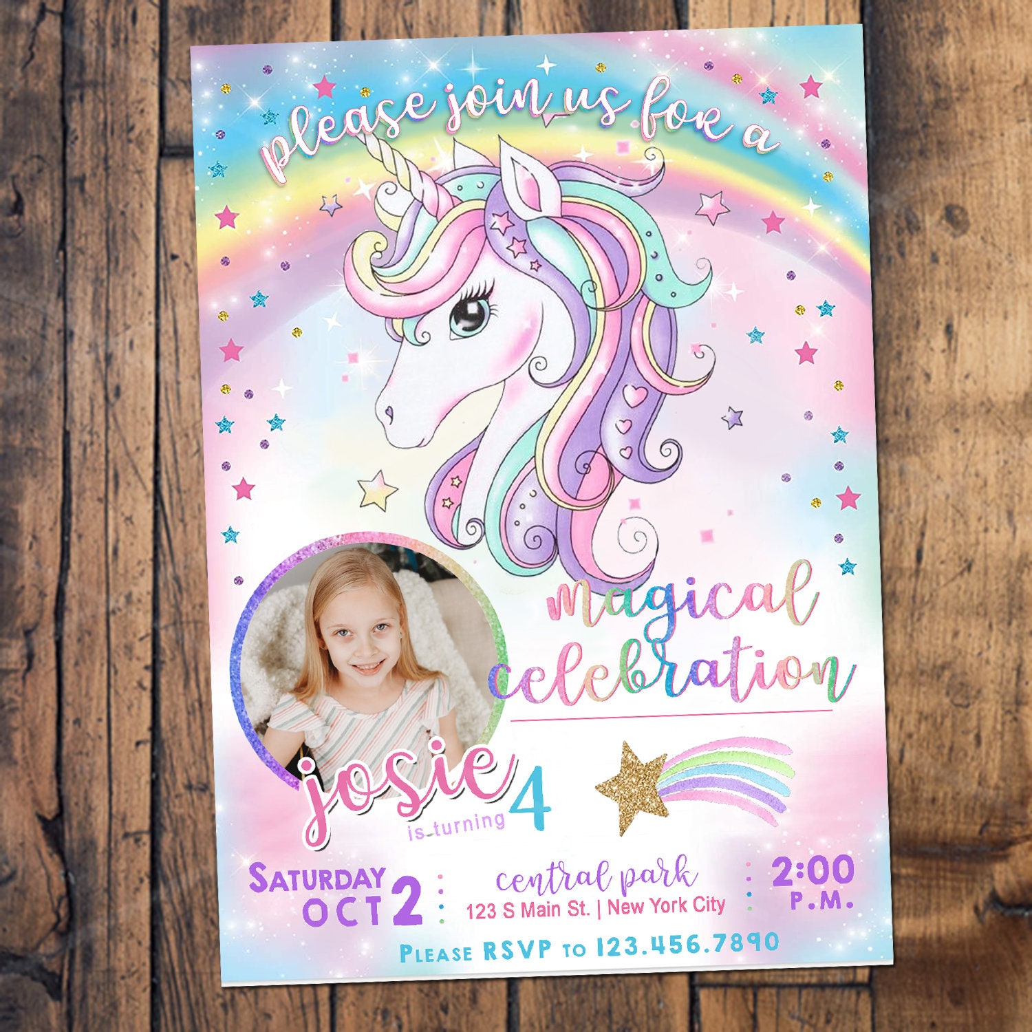 PRINTABLE Unicorn Birthday Invitation With Photo! Personalized - Etsy