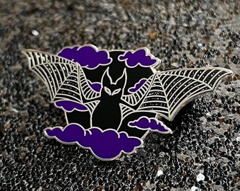 Bat Pin, Purple Bat, Hard Enamel Pin, Black Bat, Purple Pin, Glitter Pin, Silver Enamel Pin, Lapel Pin, Spooky Pins, Halloween Pin, Flair