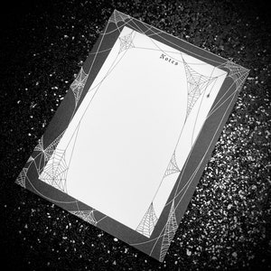 Bloc de notas de telaraña, bloc de notas de araña, papelería de telaraña, papelería gótica, diario gótico, papelería negra