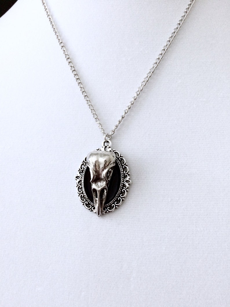 Raven Necklace Skull Jewelry Silver Bird Skull Edgar Allan | Etsy