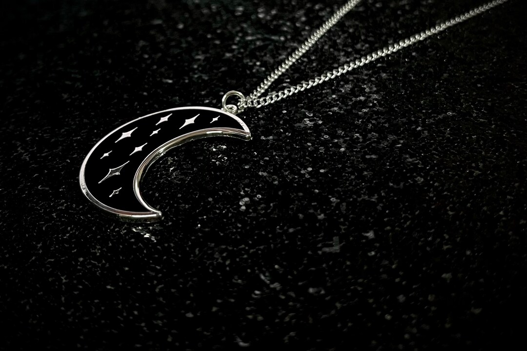 Silver and Black Starry Moon Necklace - Gothic Crescent Moon Jewelry - Etsy