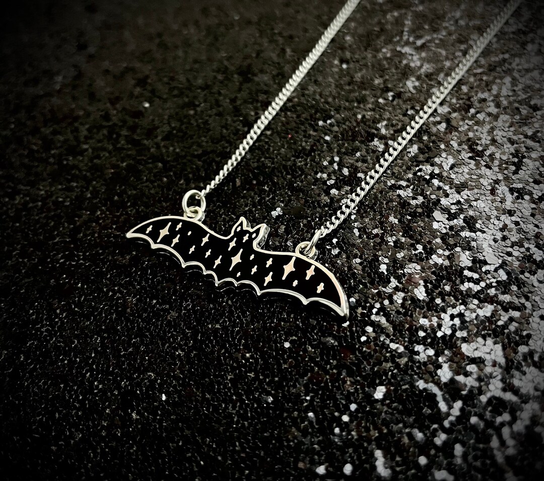 Black Bat Pendant Necklace - Gothic Witchy Jewelry With Silver Star ...